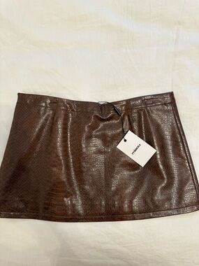 Miaou Dark Brown Faux Croc Mini Skirt